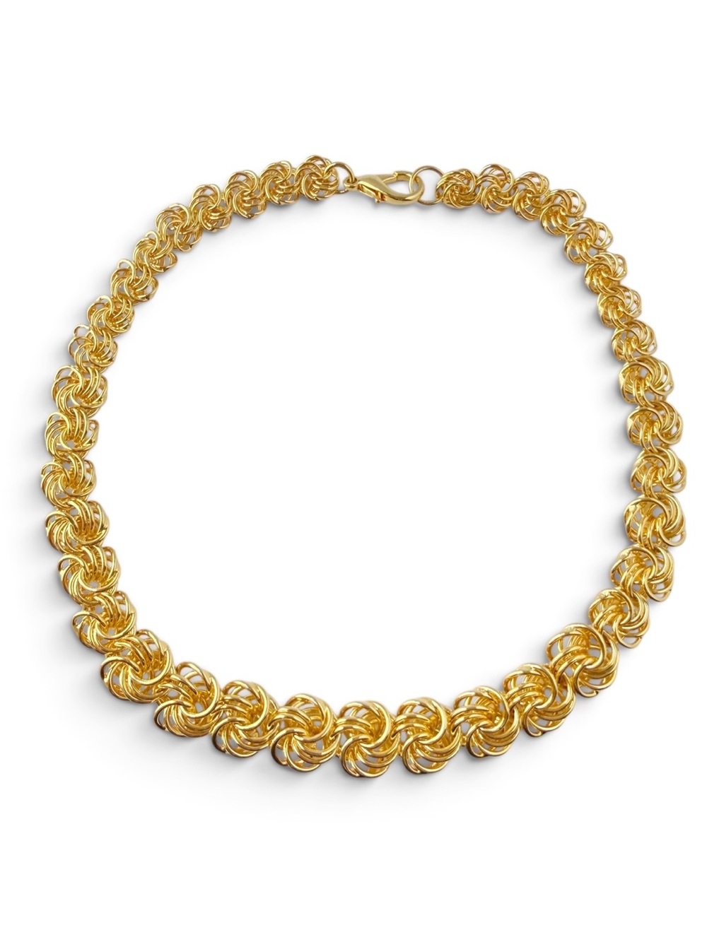 Polished Goldtone Rosette Swirl Knot Graduated Link Necklace Goldtone 17”